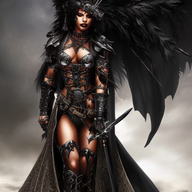 Gothic Black Female Warrior in Steampunk Style