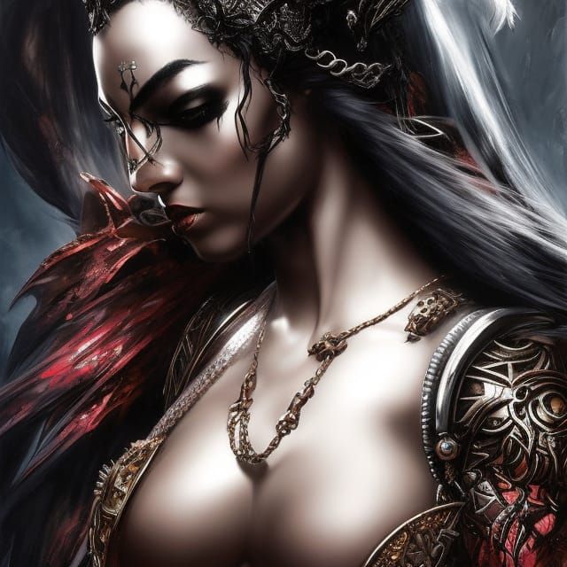 Gothic Black Female Warrior in Royo Style