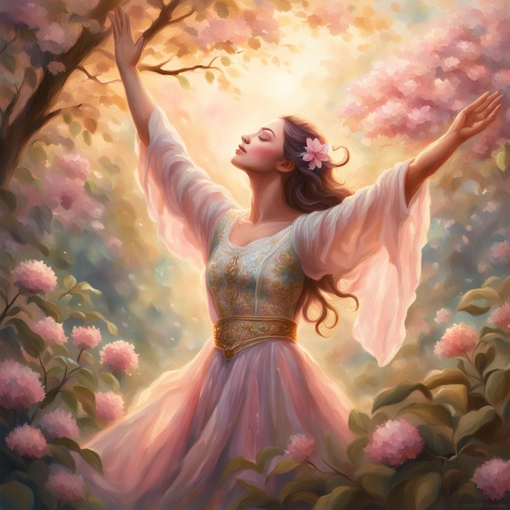 Serene Woman Singing in Ethereal Forest Art