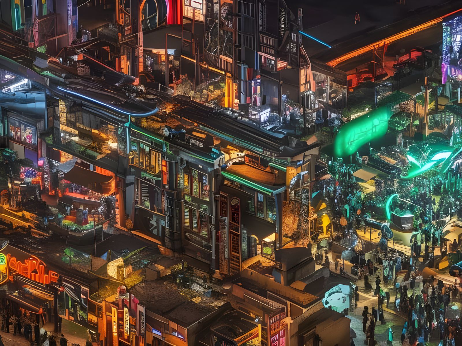 Cyberpunk Cityscape with Neon Lights and Dragon Graffiti