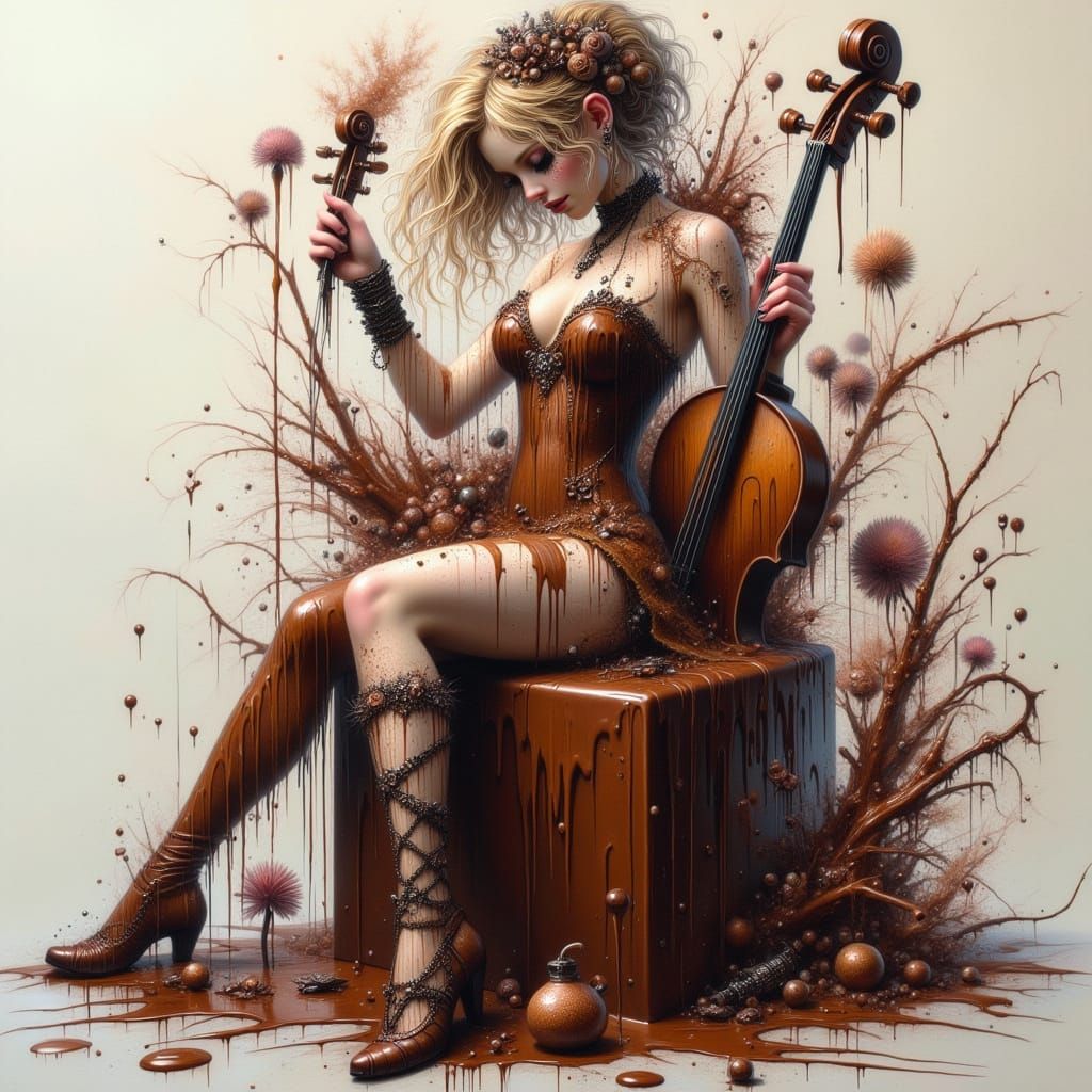 Chocolate Woman Violin Dance in Street Art Style
