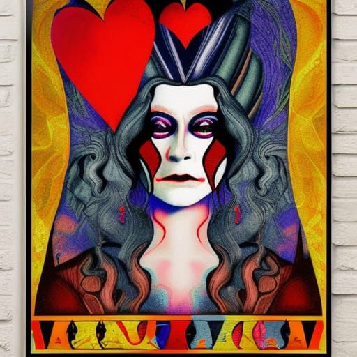 Ominous Evil Queen of Hearts in Psychedelic Art