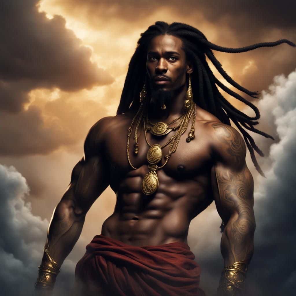 Majestic Genie Emerges from Golden Lamp