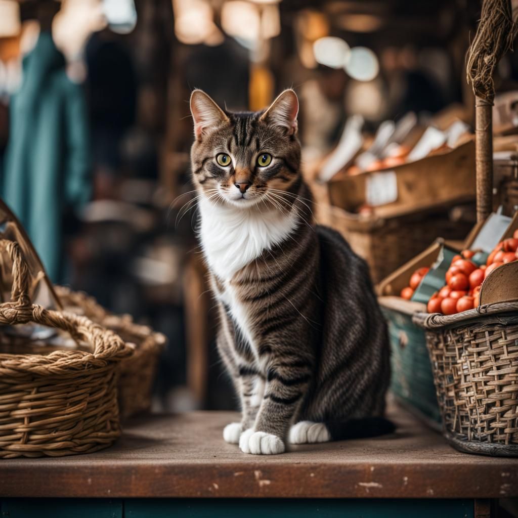 Cat in French Flea Market: A Realistic Photo