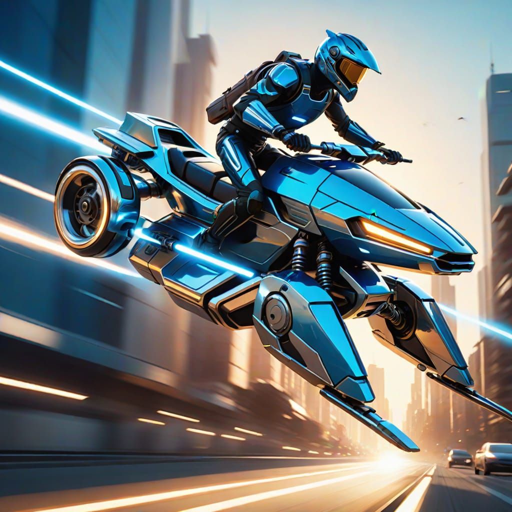 Futuristic Sport Speeder Hoverbike in Golden Light