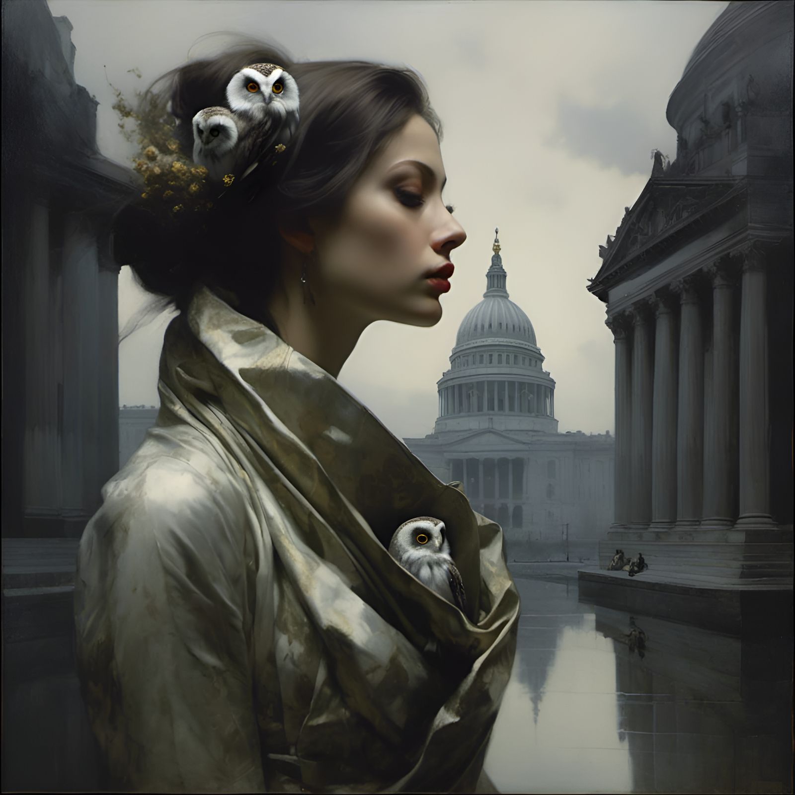 Parliament of Owls in Chiaroscuro Style