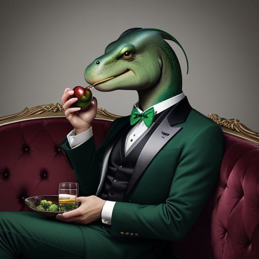 Anthropomorphic Green Electric Eel in Fancy Parlor Delight