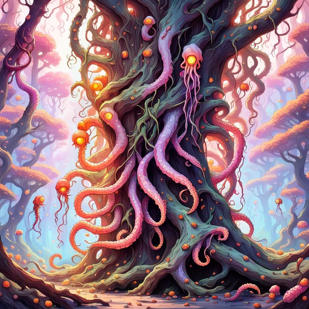 Eerie Tentacle Growth on Decaying Tree Trunk