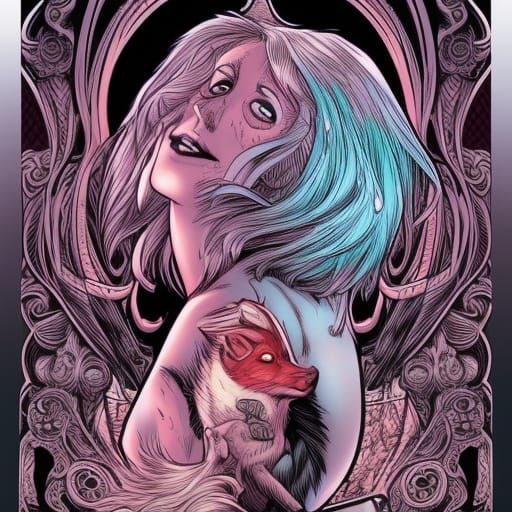 Wolf Girl in Comic Book Style Art