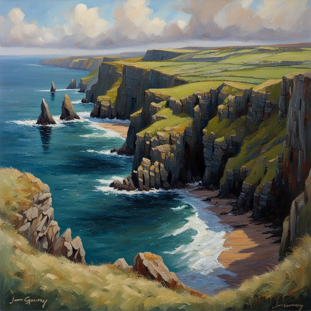 Irish Coastline and Cliffs of Moher as Oil Painting