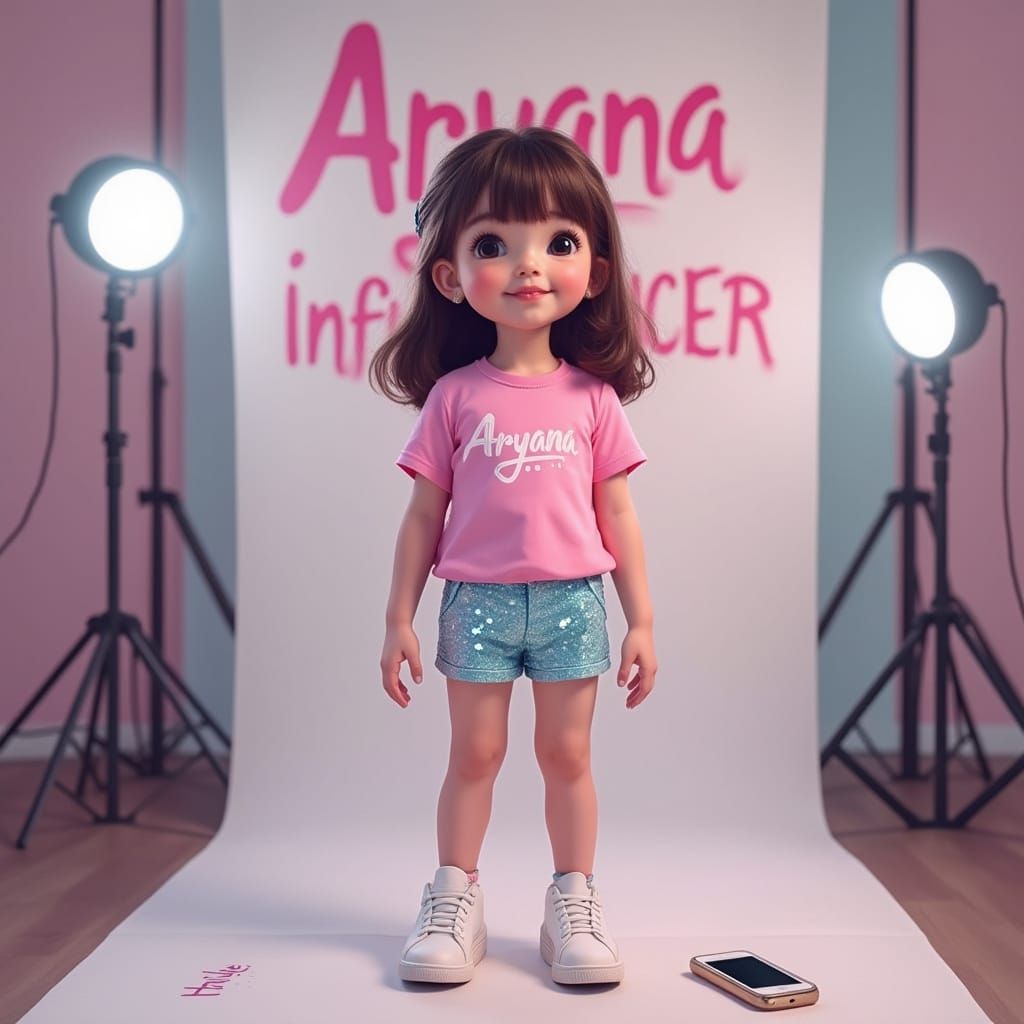 Girl Posing with Ring Light in Digital Art Style