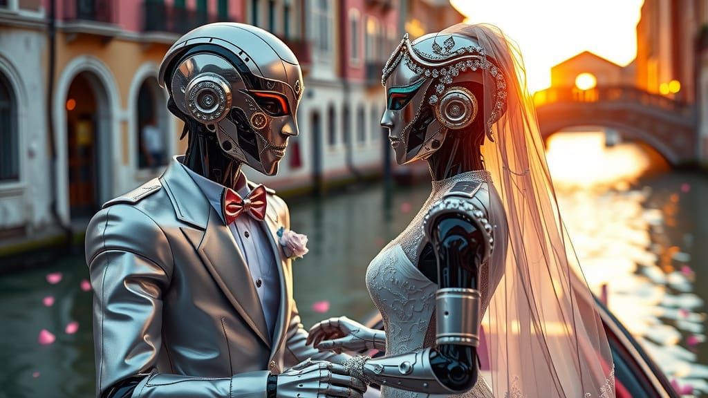 Futuristic Robots in Elegant Venetian Masquerade