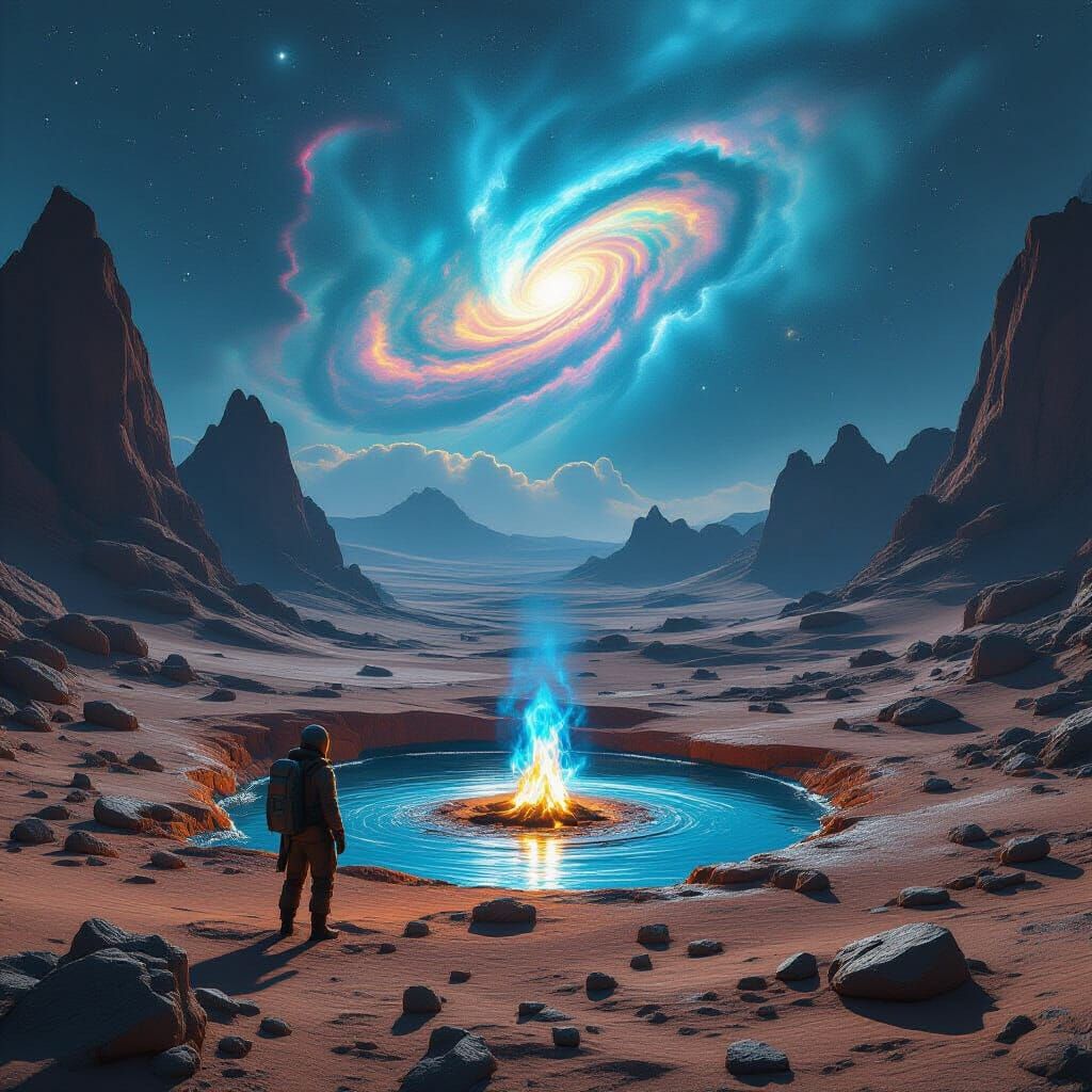 Explorer Finds Sapphire Fire Oasis on Alien Planet