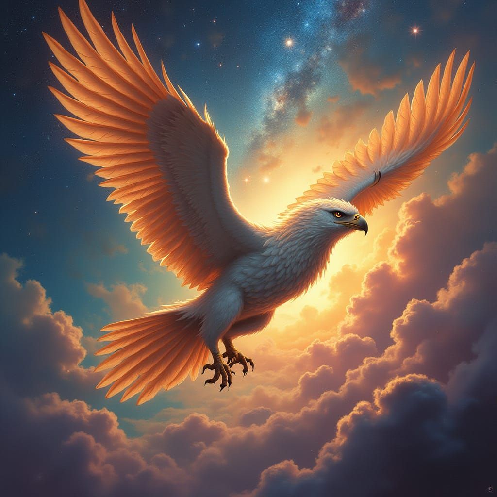 Majestic Griffin Soars Through Cosmic Nebula