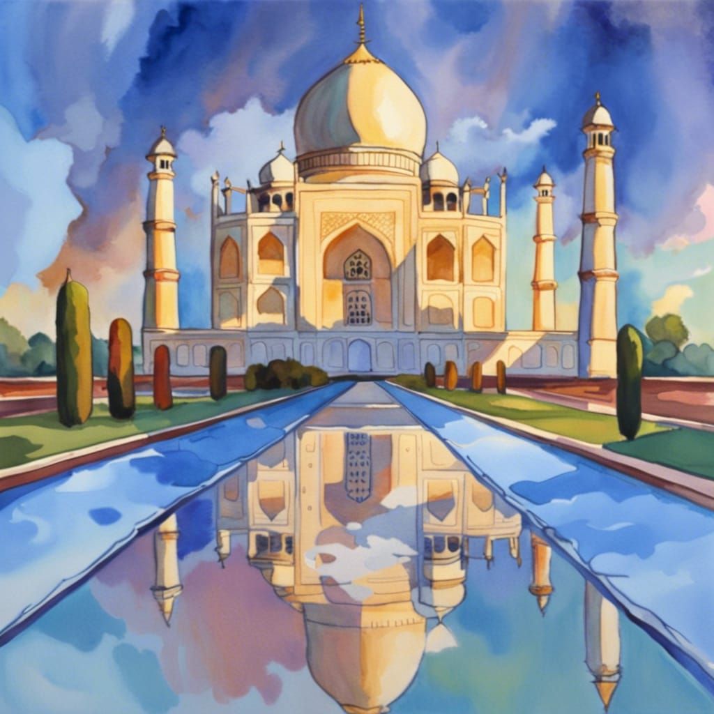 Taj Mahal in Watercolor, Studio Ghibli Style