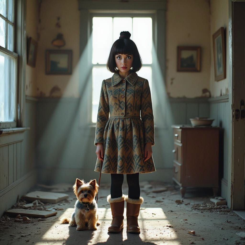 Mr. Bean Character in 60s SF House with Yorkie