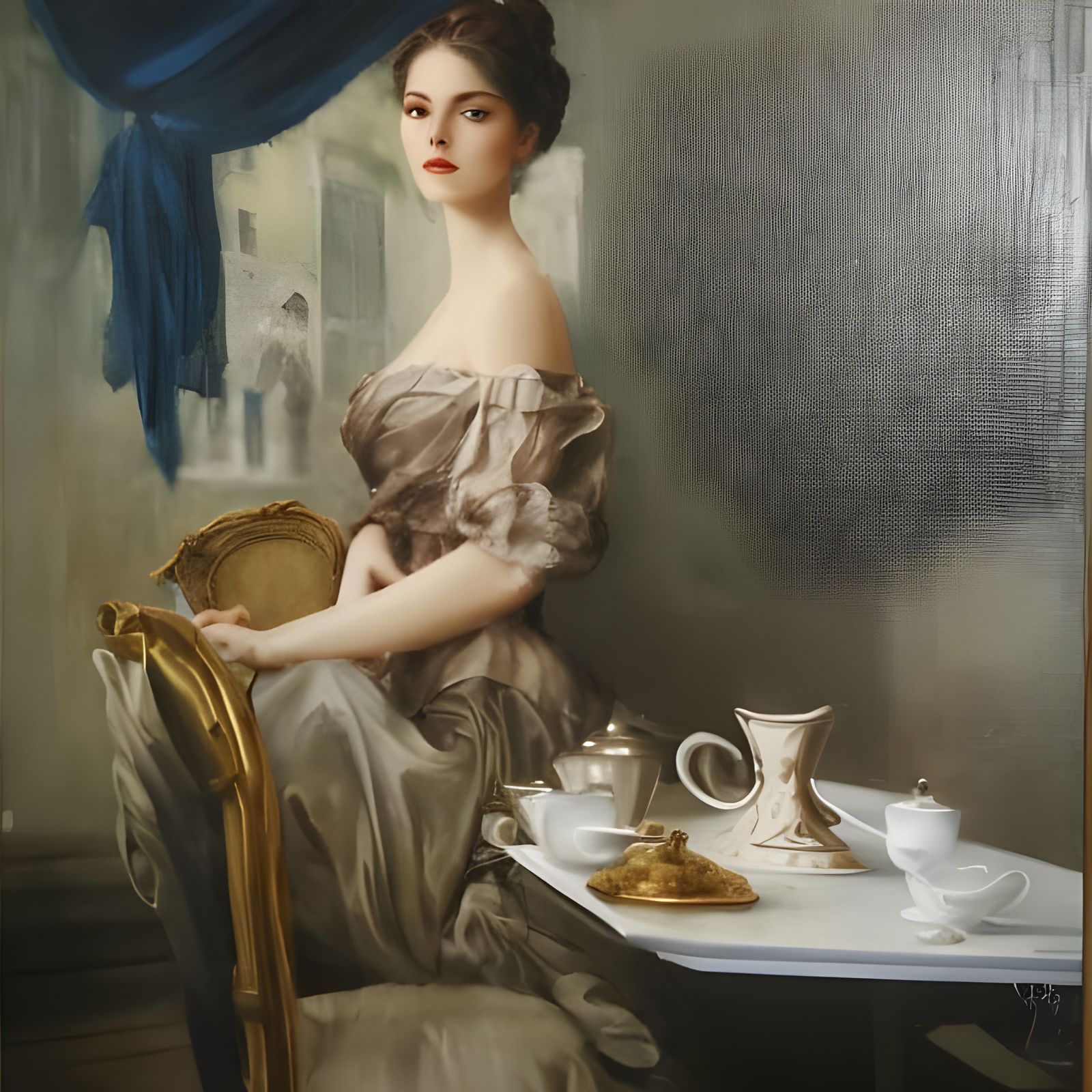 Beautiful Woman in Cafe: Photorealistic Dreamy Portrait