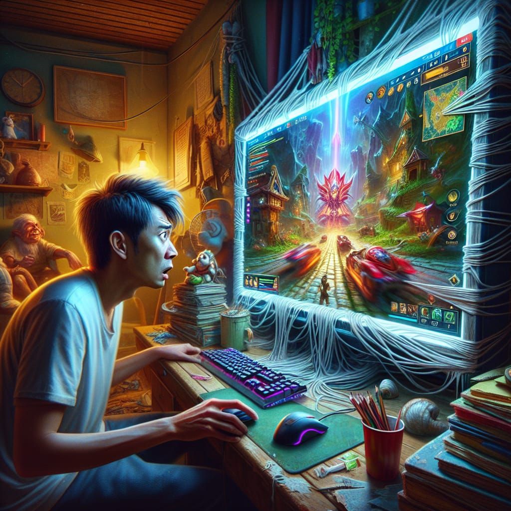 Frustrated Gamer and Lagging Fantasy Game