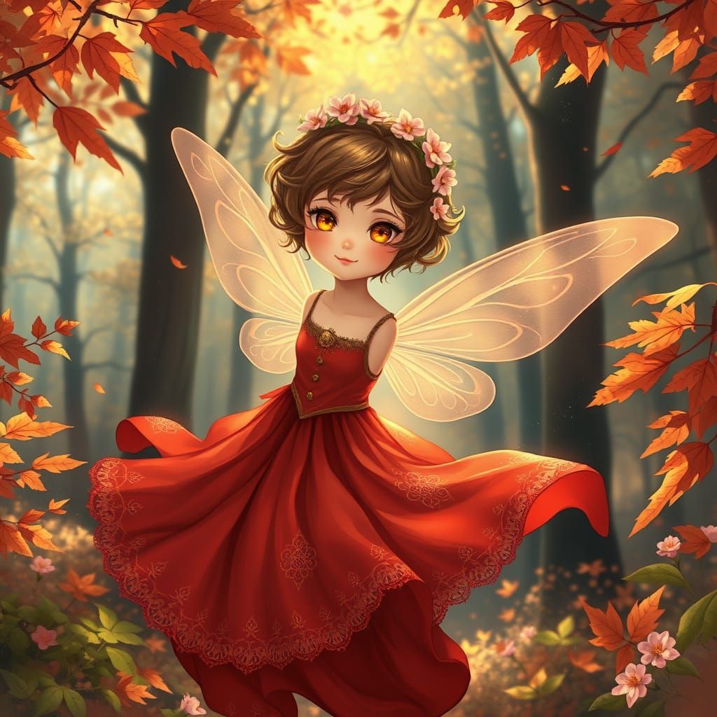 Whimsical Fairy in Autumn Forest, Delicate Gouache-Inspired ...
