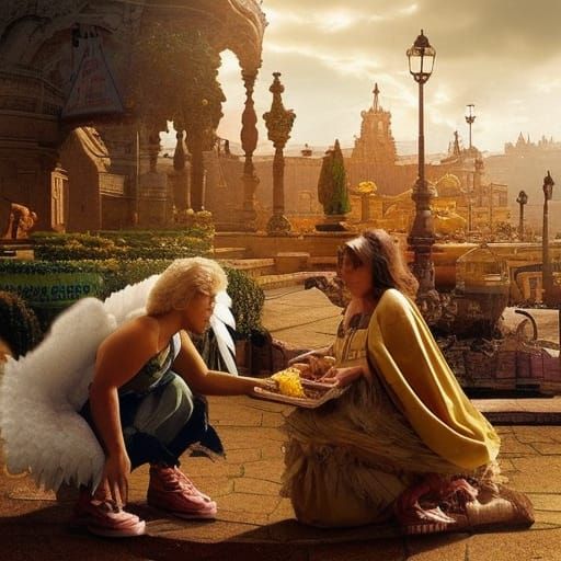 Angel Shares Chicken Nuggets: Epic Digital Painting