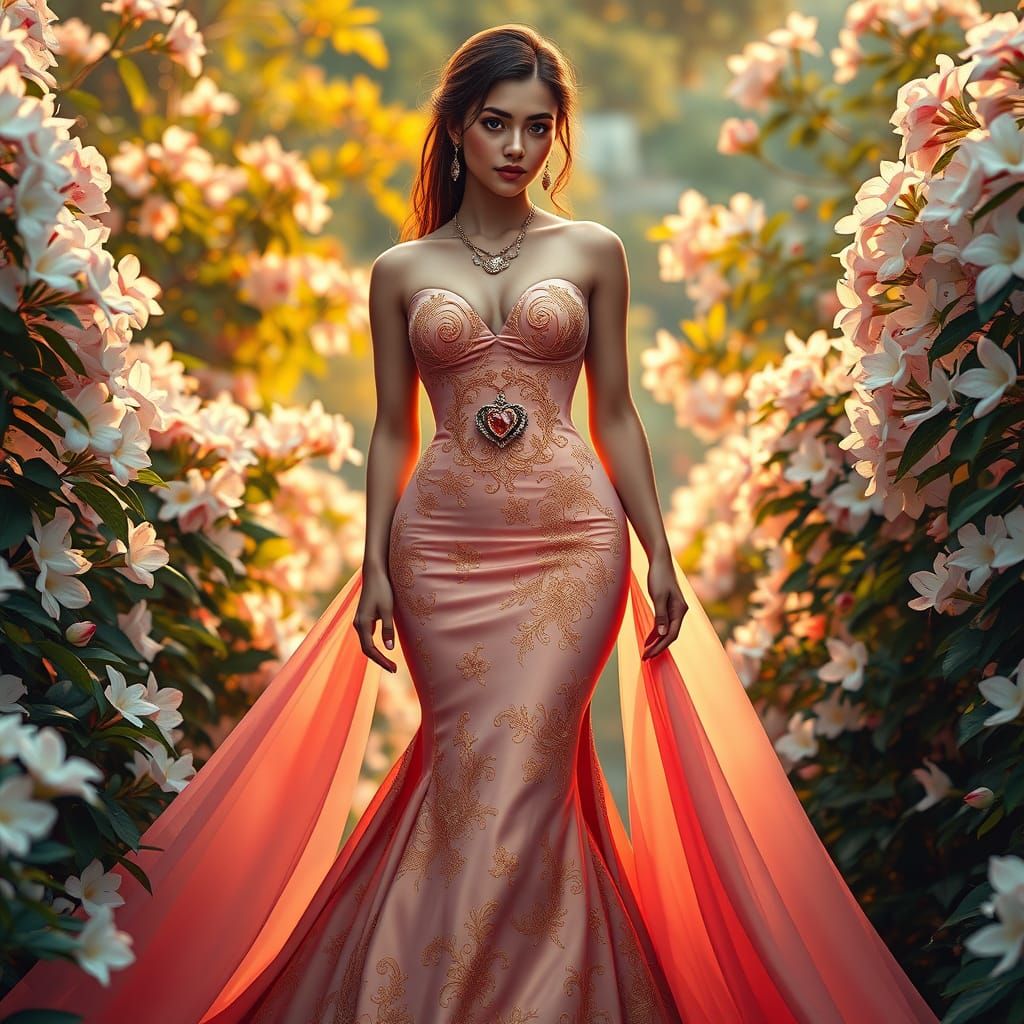 Sensual Goddess in a Lavish Garden of Love and Beauty