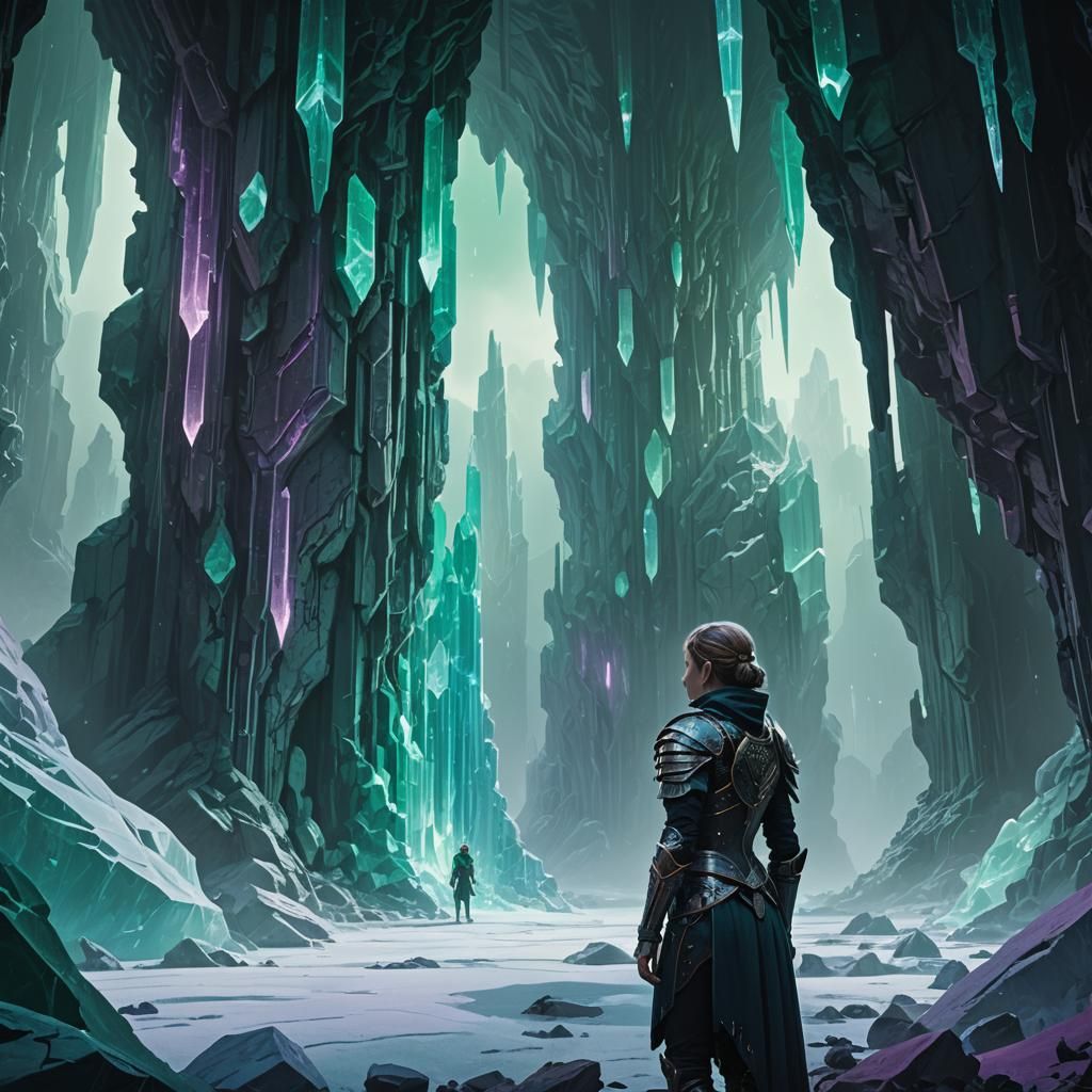 Armored Woman in a Crystalline Cave, Digital Painting