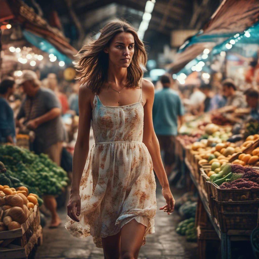 Princess Kate in Transparent Dress: Cinematic Market Scene