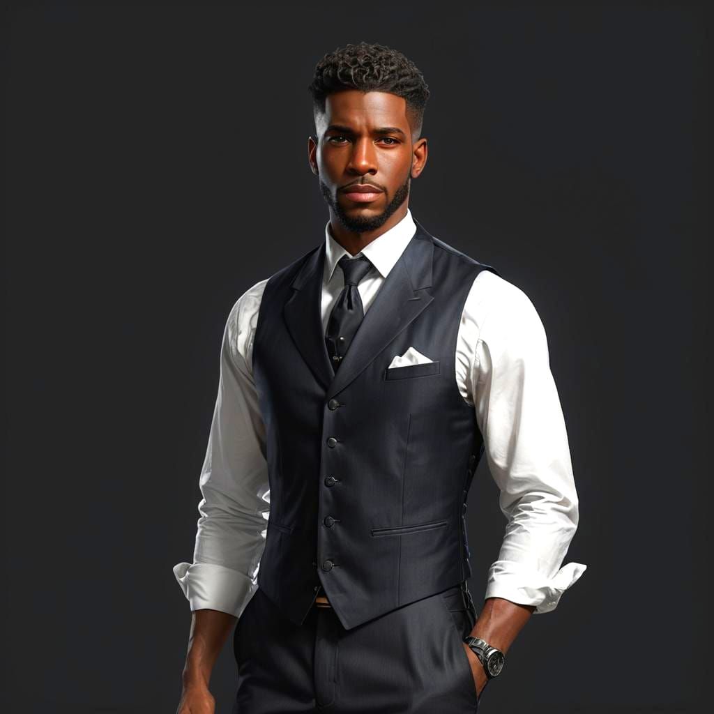 Detailed Portrait of Black Man in Waistcoat