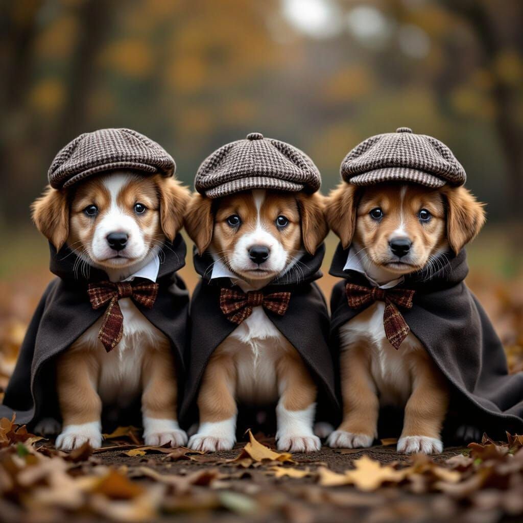 Adorable Puppies in Sherlock Holmes Costumes for Halloween