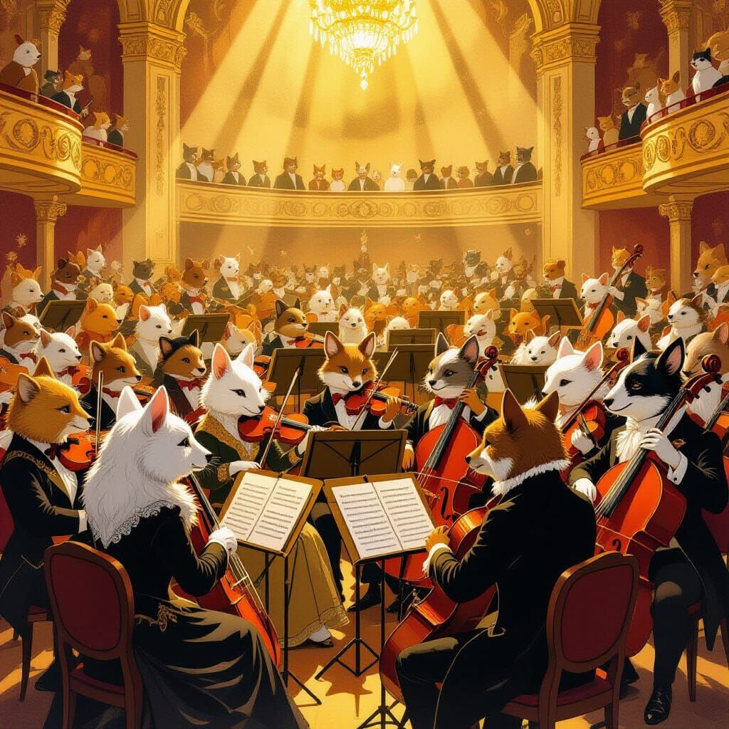 Anthropomorphic Animals Concert in Art Nouveau Style