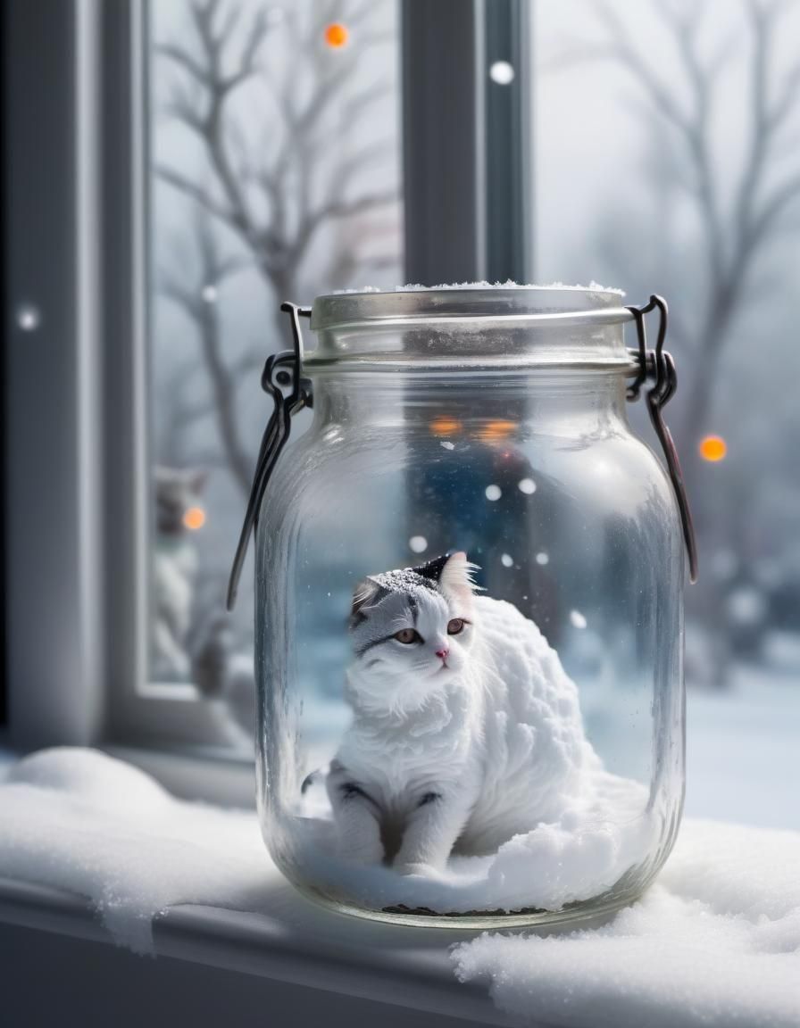 Miniature Cat Snowman in a Jar