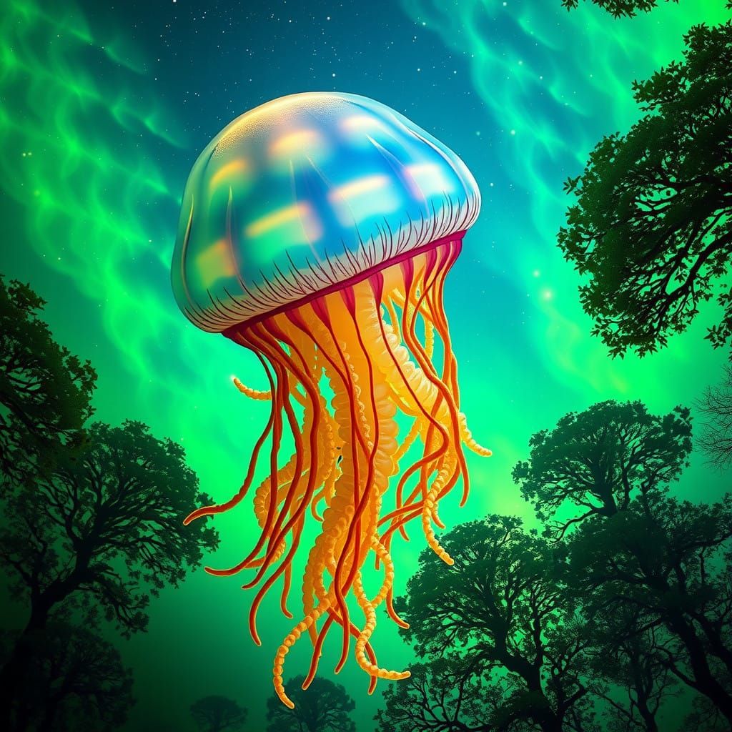 Hyperbolic Jellyfish Queen on Spaceship