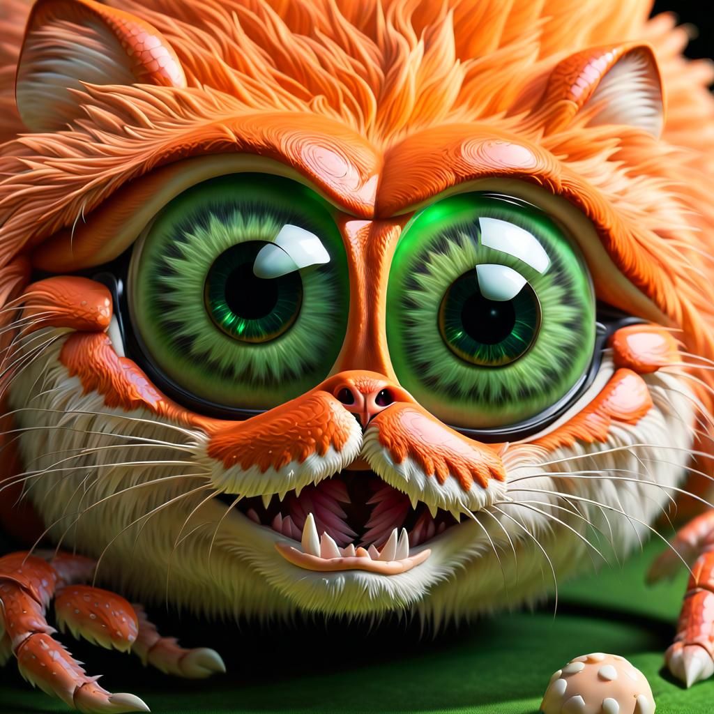 Orange Puffball Creature with Crab Pincers in 8K