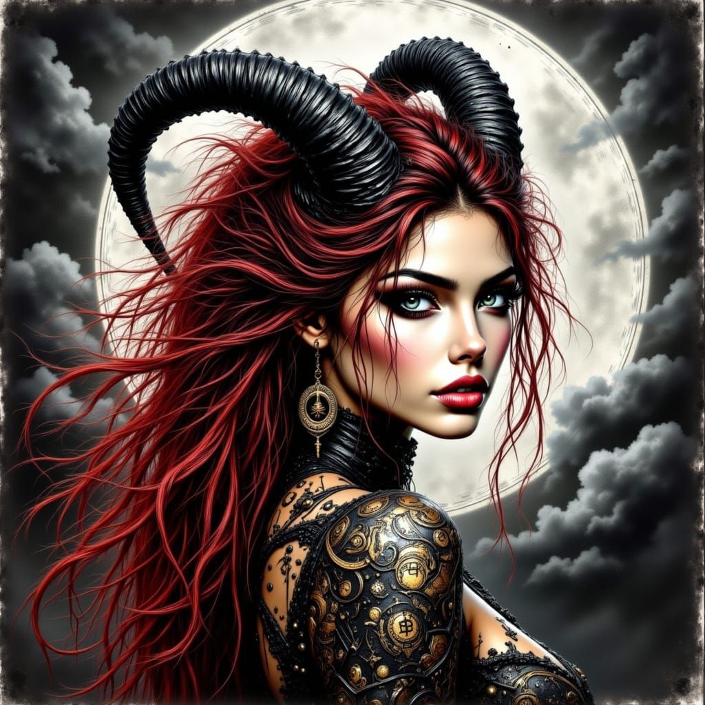 Striking Demon Woman with Mystical Body Art