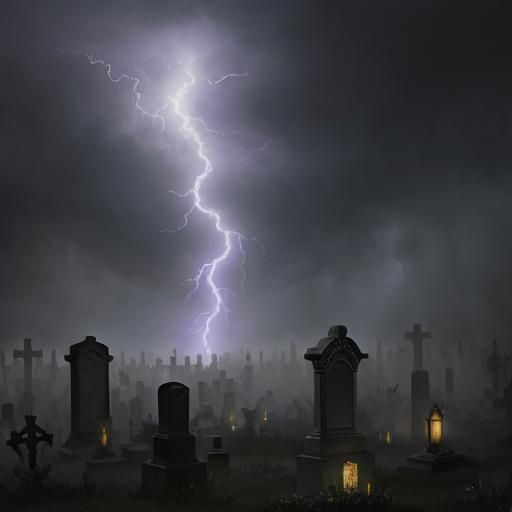 Haunted Cemetery in a Storm, Gothic Horror Style
