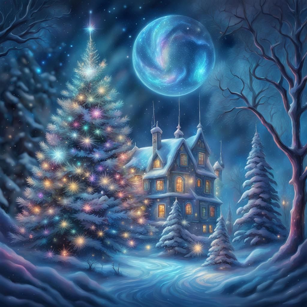 Magical Christmas Winter Wonderland in Mixed Media
