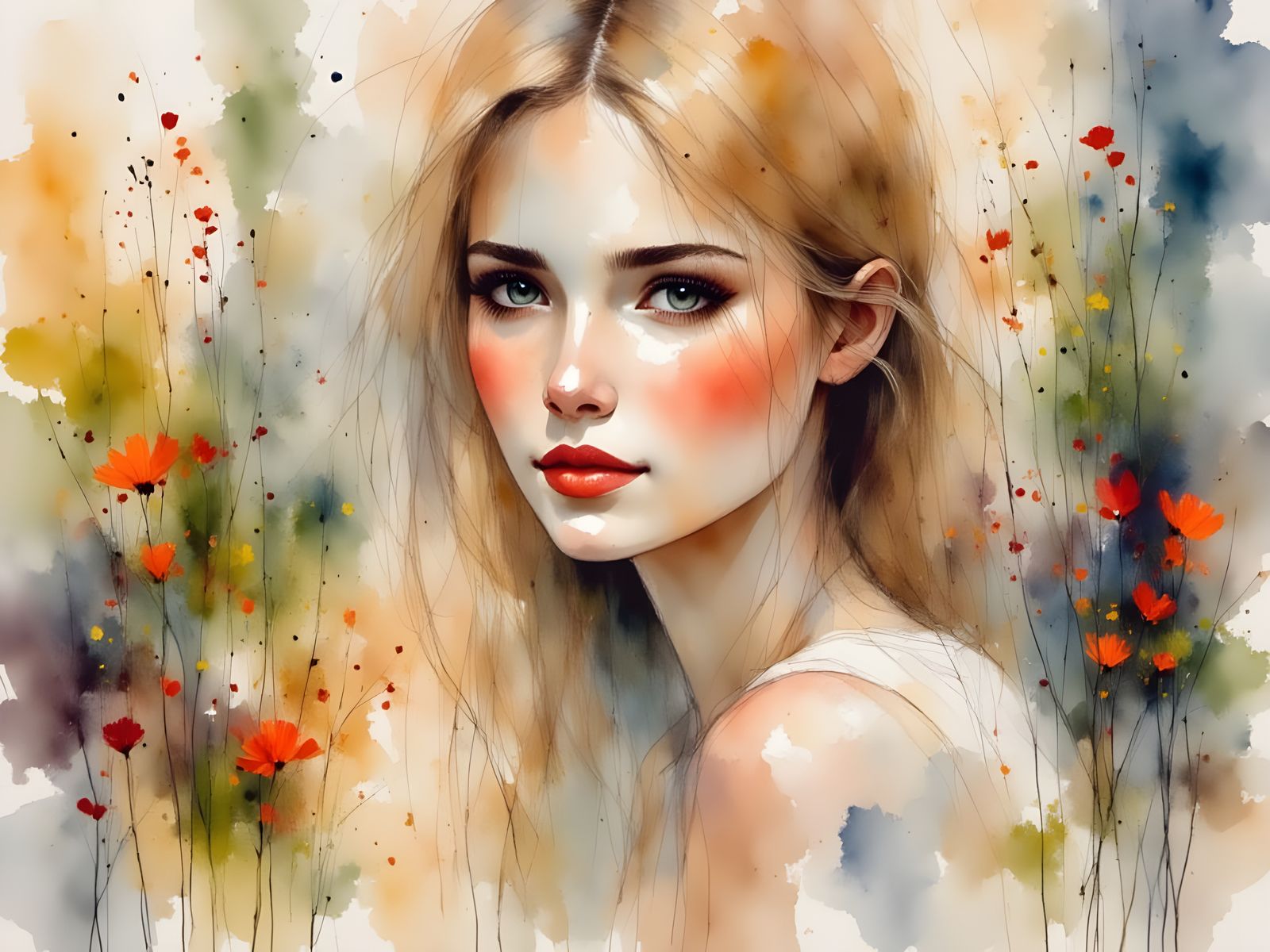 Spring Forest in Watercolor Style with Golden Light