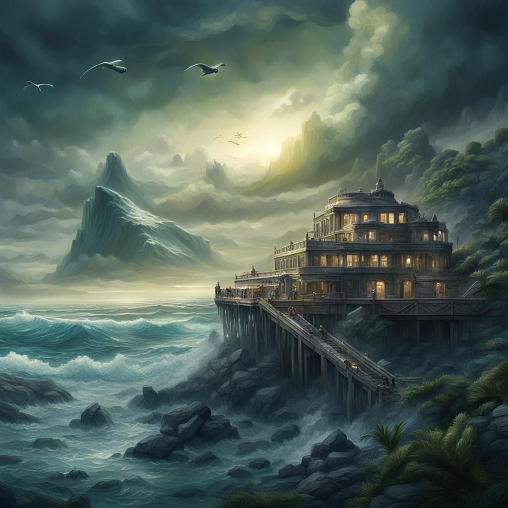 Seahawks Fly Over Ocean: Digital Matte Painting