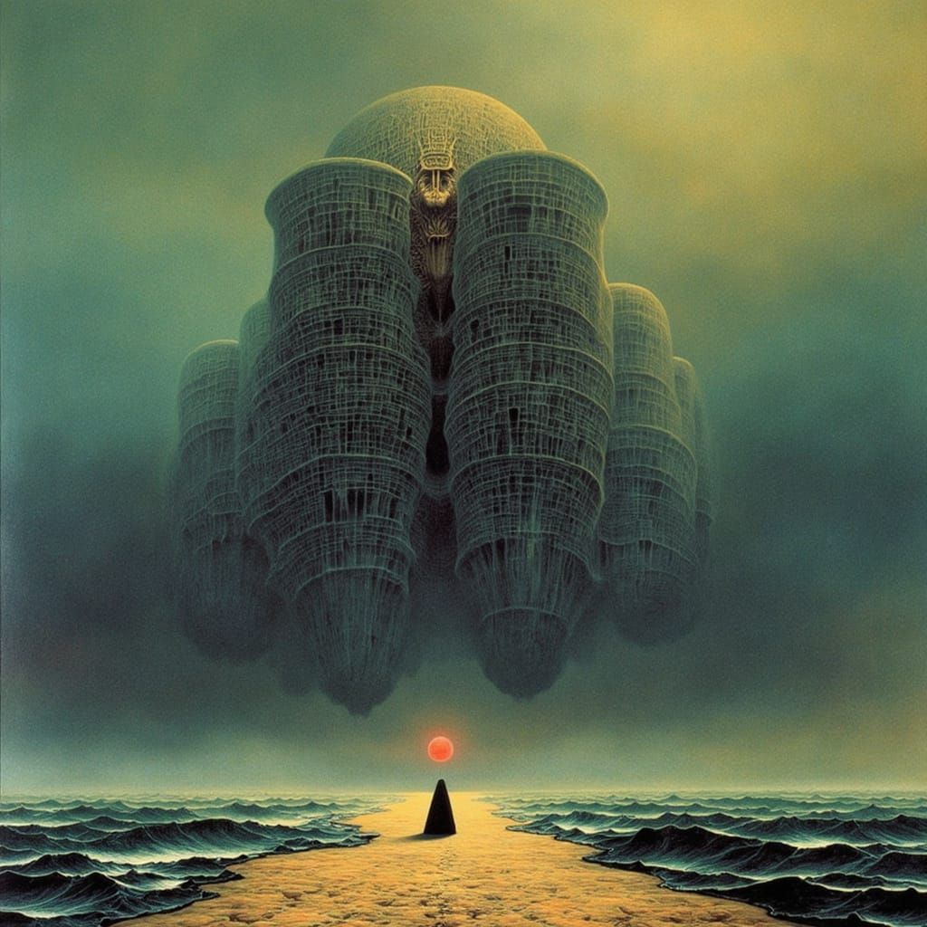 Surreal Brutalist Megastructure in Cosmic Dreamscape