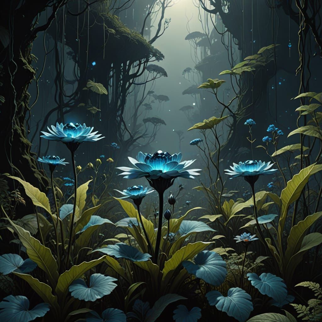 Dark Blue Topaz Bloom in a Moonlit Garden