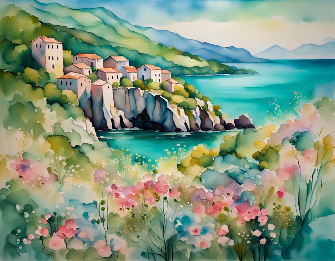 Majorca's Impressionist Shores in Retro Style