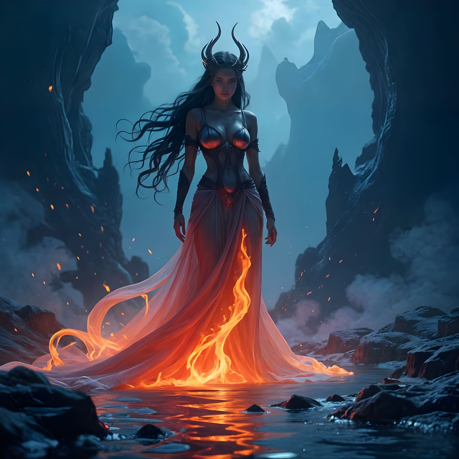 Ice and Fire Goddess in Liquid Form