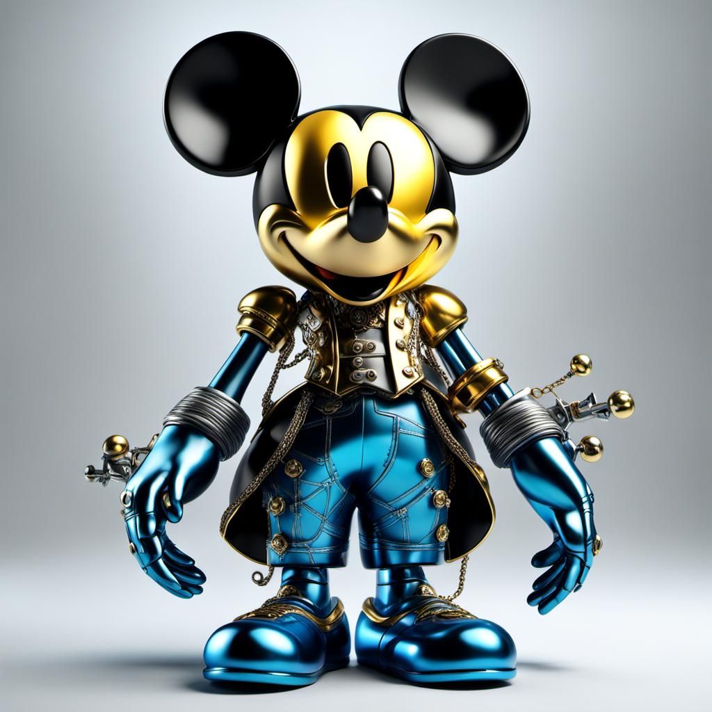 Cyberpunk Mickey Mouse Figurine in Black and White
