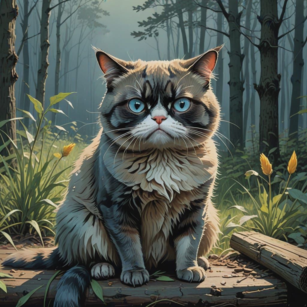 Regal Feline Icon in Moody Watercolor