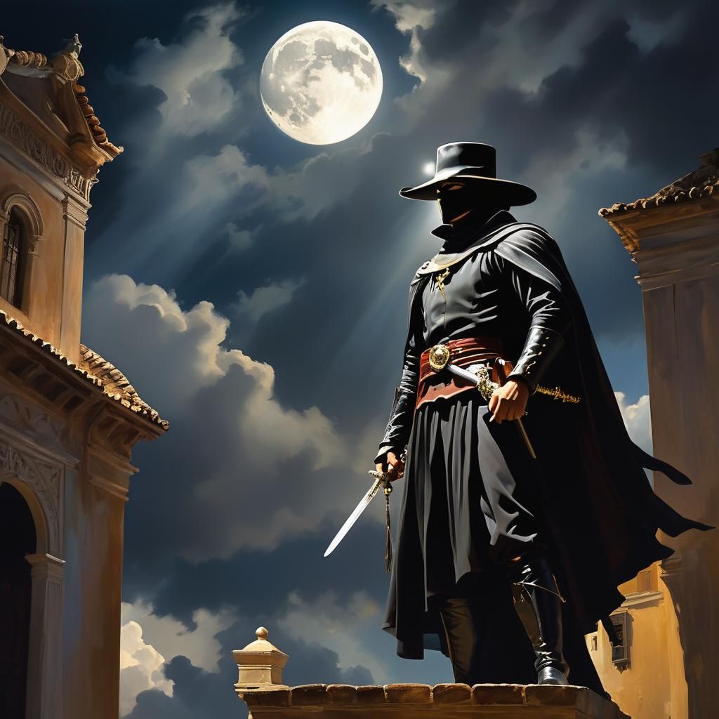 Mysterious Zorro in Moonlit Andalusian Landscape