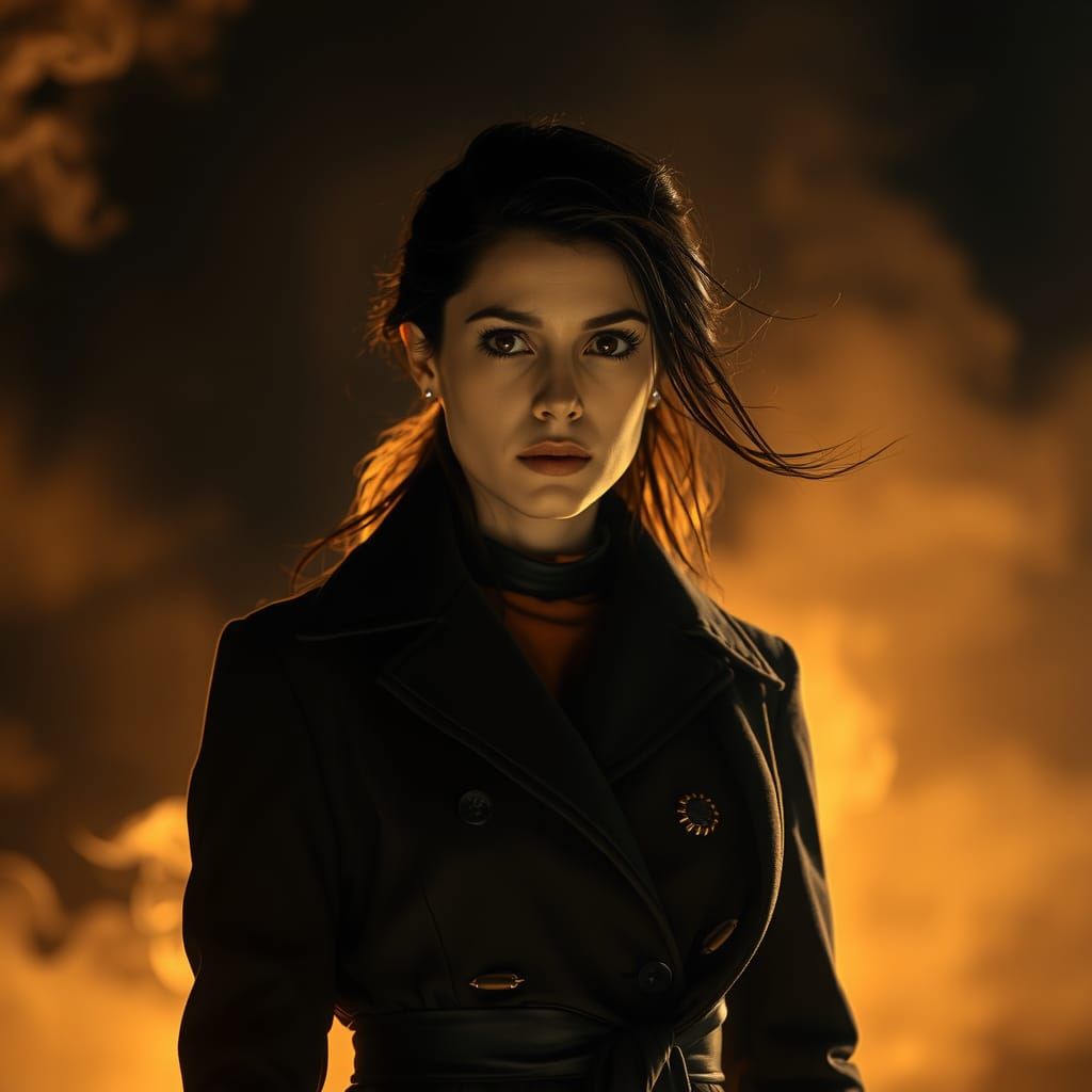 Cinematic Portrait of Woman in Smoke and Light