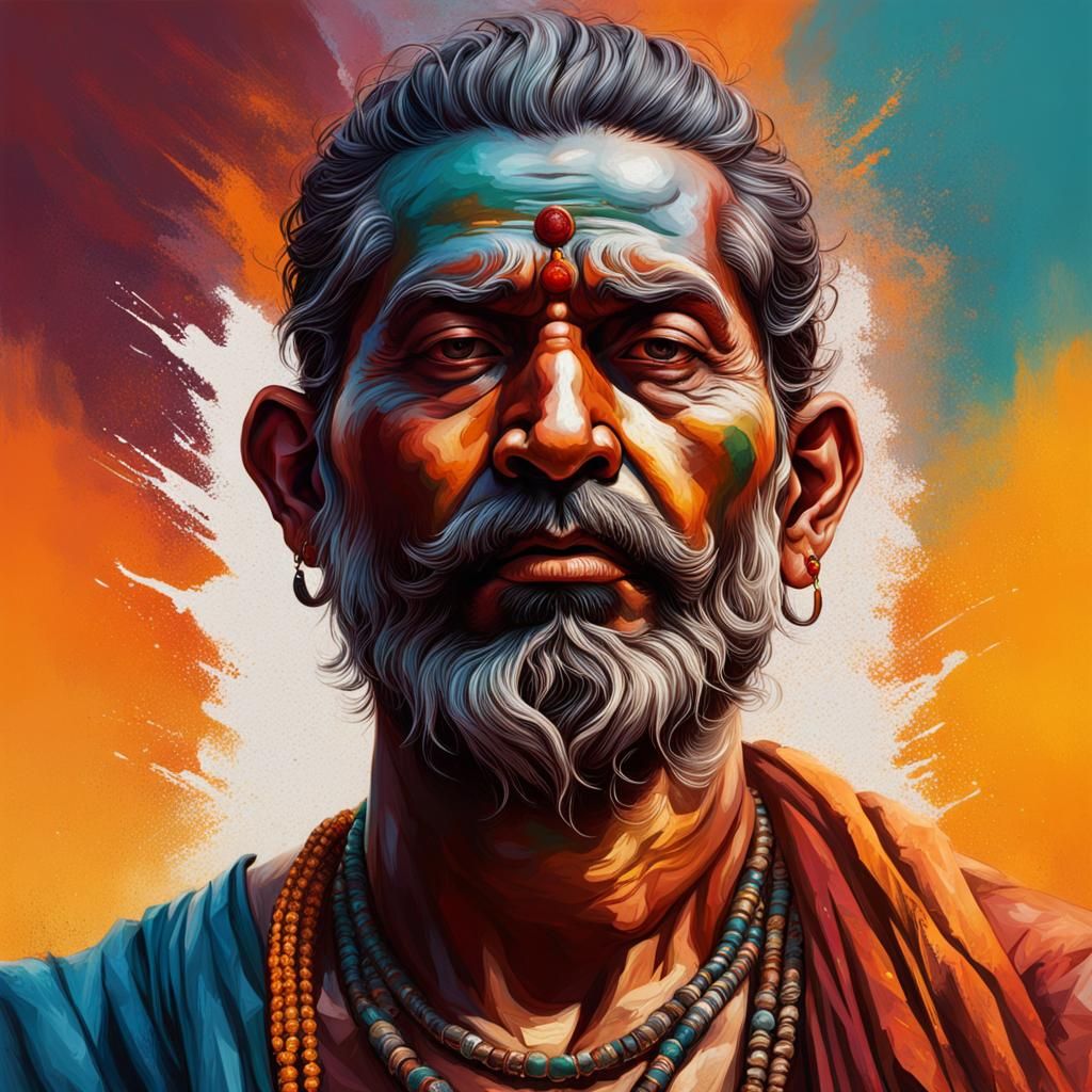 Meditating Man in India: Hyperrealistic Splash Art