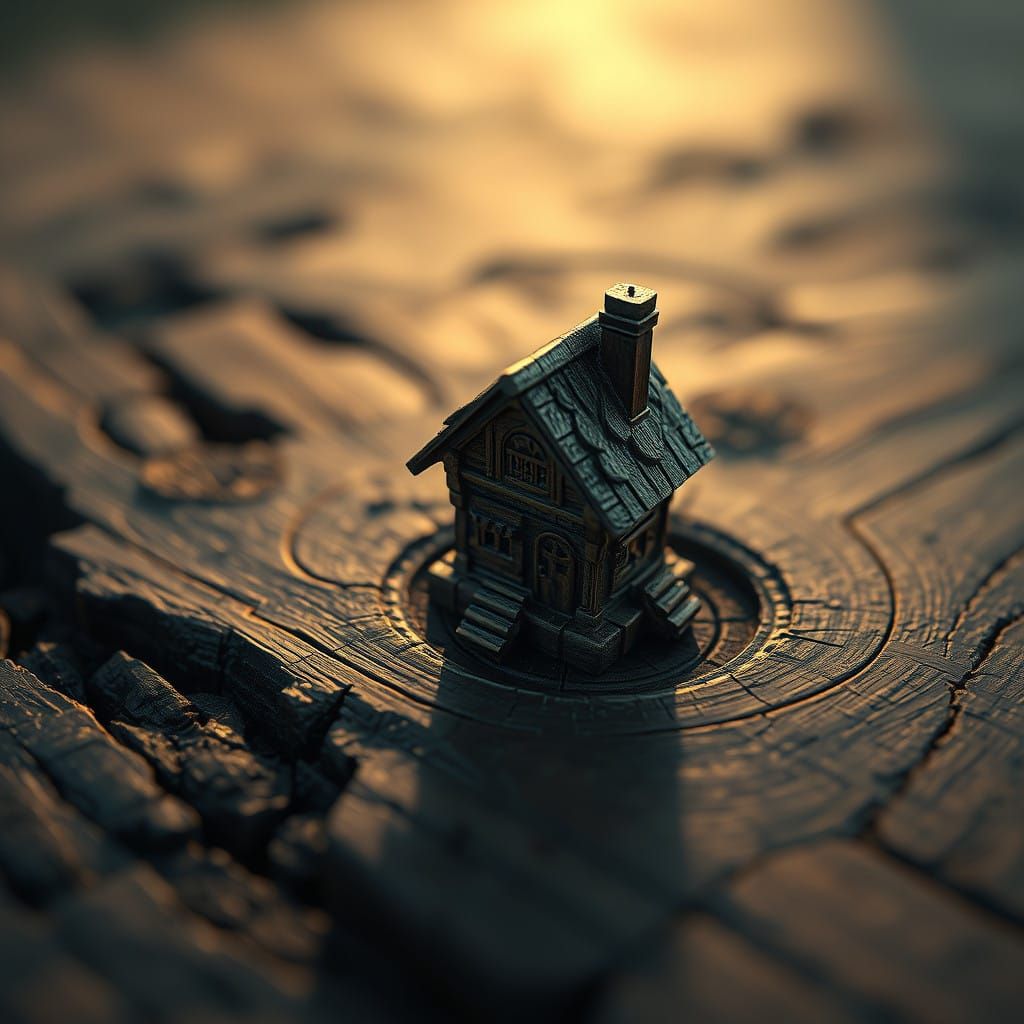 Miniature Wooden Cottage in Fantasy Realm