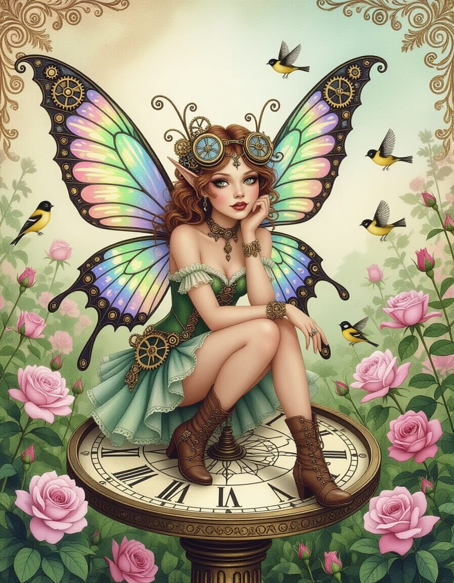 Steampunk Fairy Portrait in Airbrush Style