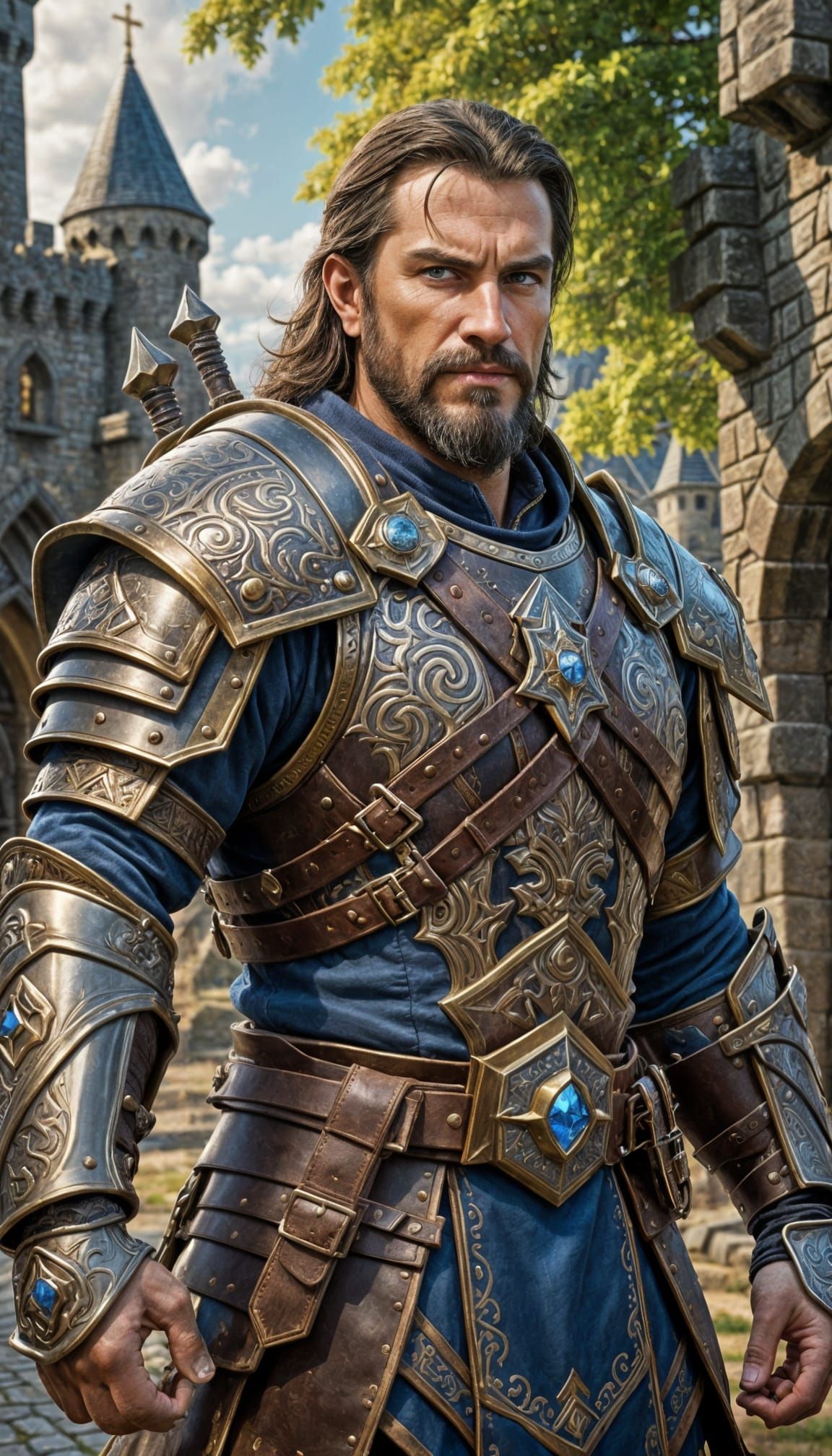 Charismatic Armored Warrior in Warcraft Style